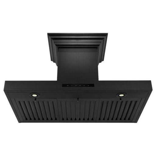 ZLINE 36 in. Convertible Vent Wall Mount Range Hood In Black Stainless Steel with Crown Molding BSKENCRN-36