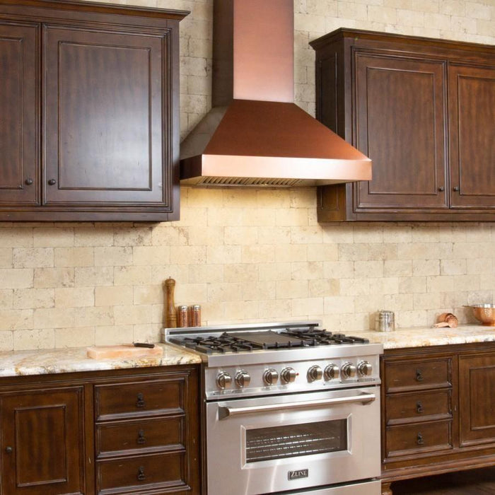 ZLINE 36 in. Copper Wall Range Hood with Crown Molding 8667C-36