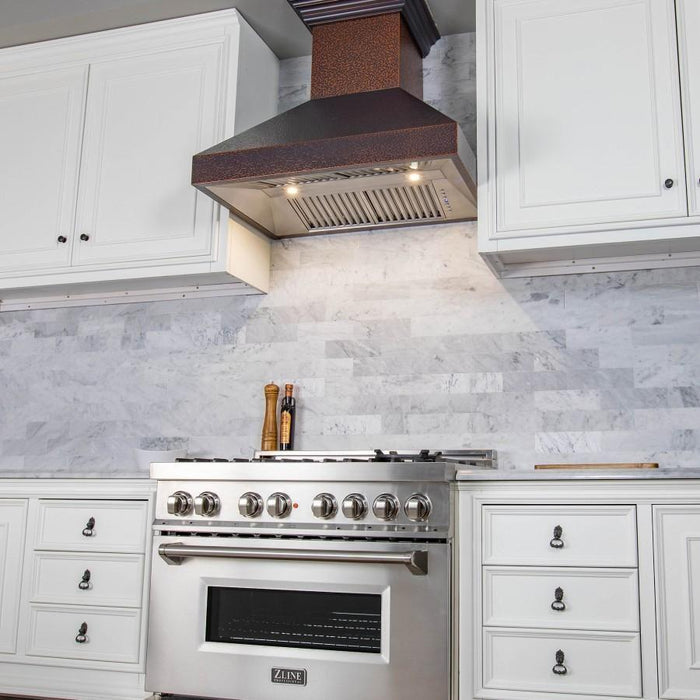 ZLINE 36 in. Copper Wall Range Hood with Crown Molding 8667E-36