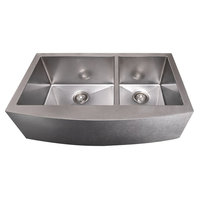 ZLINE 36 in. Courchevel Farmhouse Apron Mount Double Bowl DuraSnow Stainless Steel Kitchen Sink with Bottom Grid SA60D-36S