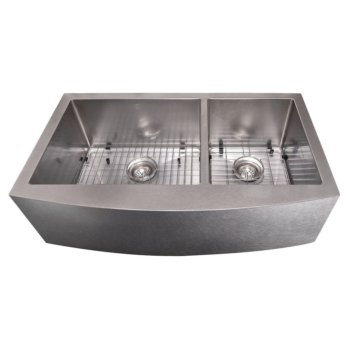 ZLINE 36 in. Courchevel Farmhouse Apron Mount Double Bowl DuraSnow Stainless Steel Kitchen Sink with Bottom Grid SA60D-36S