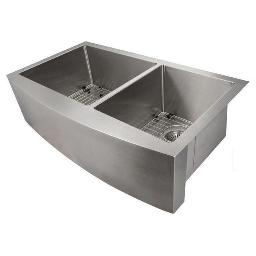 ZLINE 36 in. Courchevel Farmhouse Apron Mount Double Bowl Stainless Steel Kitchen Sink with Bottom Grid, SA60D-36