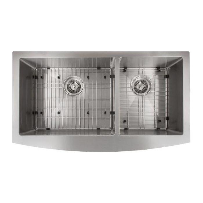 ZLINE 36 in. Courchevel Farmhouse Apron Mount Double Bowl Stainless Steel Kitchen Sink with Bottom Grid, SA60D-36