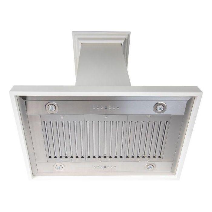 ZLINE 36 in. Designer Series White Wooden Island Range Hood with Crown Molding KBiTT-36