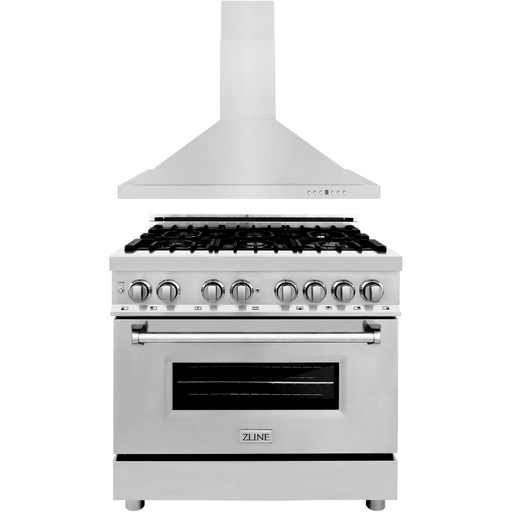 ZLINE 36 in. Dual Fuel Range and 36 in. Range Hood Appliance Package 2KP-RARH36