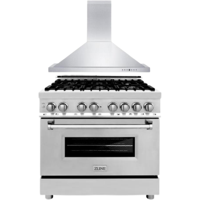 ZLINE 36 in. Dual Fuel Range and 36 in. Range Hood Appliance Package