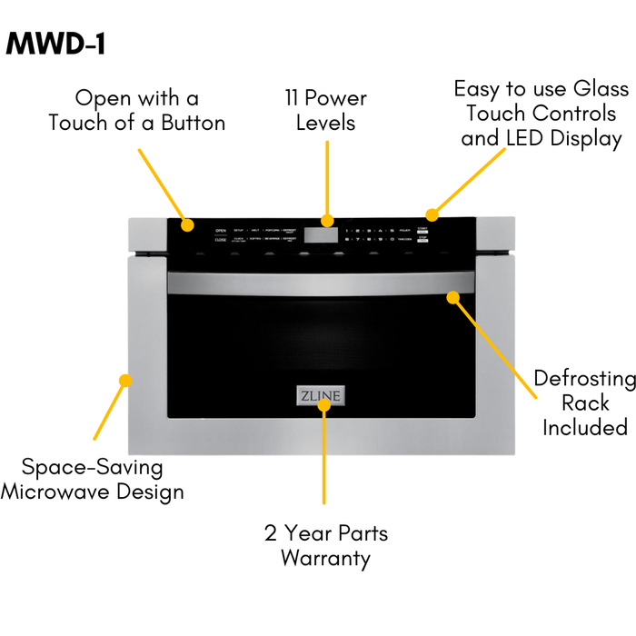 ZLINE 36 in. Dual Fuel Range, Range Hood, Microwave Drawer and 3 Rack Dishwasher Appliance Package 4KP-RARH36-MWDWV