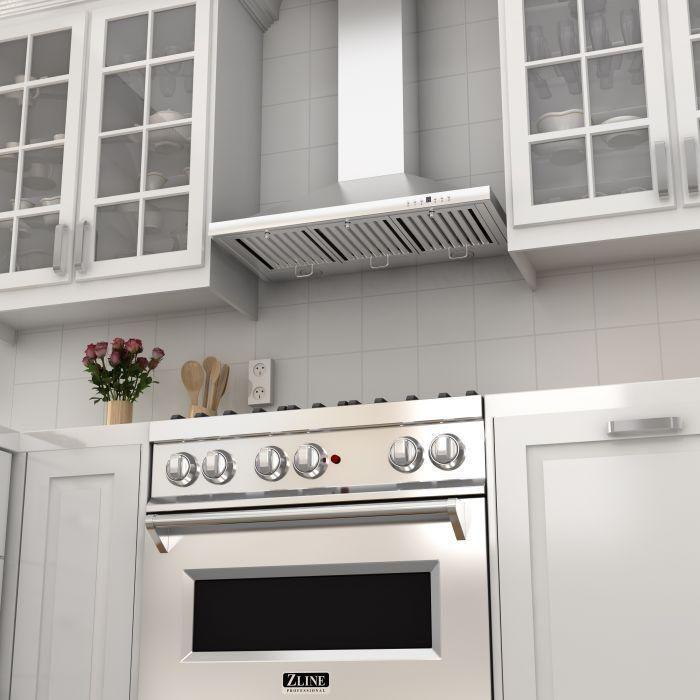 ZLINE 36 in. Dual Fuel Range with Black Matte Doors and 36 in. Range Hood Appliance Package 2KP-RABLMRH36