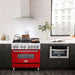 ZLINE 36 in. Dual Fuel Range with Red Matte Doors & 36 in. Range Hood Appliance Package 2KP-RARMRH36