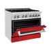 ZLINE 36 in. Dual Fuel Range with Red Matte Doors & 36 in. Range Hood Appliance Package 2KP-RARMRH36