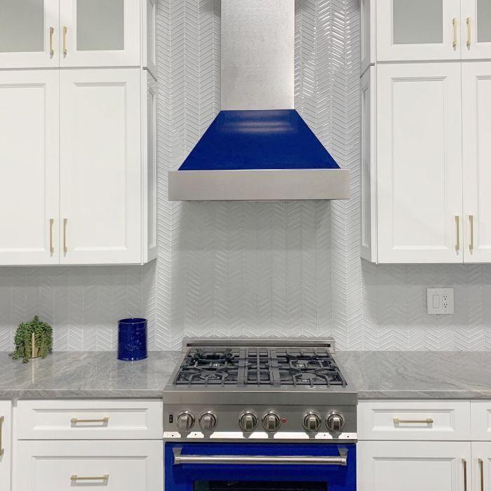 ZLINE 36 in. Ducted DuraSnow Stainless Steel Range Hood with Blue Gloss Shell 8654BG-36