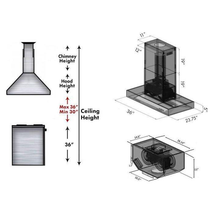 ZLINE 36 In. Ducted Remote Blower Island Mount Range Hood In Stainless Steel KECOMi-RD-36