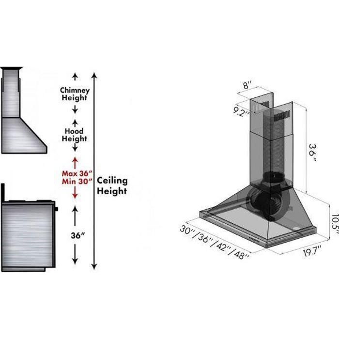 ZLINE 36 in. DuraSnow® Finished Stainless Steel Wall Mount Range Hood, 8KBS-36