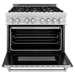 ZLINE 36 in. DuraSnow Stainless Dual Fuel Range, Ducted Vent Range Hood and Dishwasher Kitchen Appliance Package 3KP-RASRH36-DW