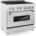 ZLINE 36 in. DuraSnow Stainless Dual Fuel Range, Ducted Vent Range Hood and Tall Tub Dishwasher Kitchen Appliance Package 3KP-RASRH36-DWV