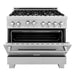 ZLINE 36 in. DuraSnow Stainless Steel Gas Range, Ducted Range Hood and Dishwasher Kitchen Appliance Package 3KP-RGSRH36-DW