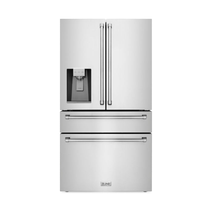 ZLINE 36 In. French Door Refrigerator with Water Dispenser, Ice Maker In Fingerprint Resistant Stainless Steel RFM-W-36