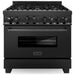 ZLINE 36 in. Gas Range and 36 in. Range Hood Appliance Package In Black Stainless 2KP-RGBRH36