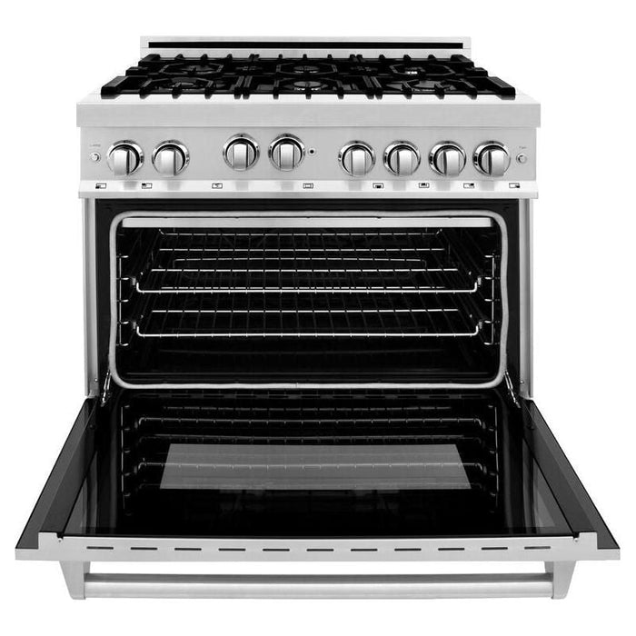 ZLINE 36 in. Gas Range, Range Hood and Dishwasher Appliance Package 3KP-RGRH36-DW