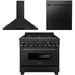 ZLINE 36 in. Gas Range, Range Hood, Dishwasher In Black Stainless Steel Appliance Package 3KP-RGBRH36-DW