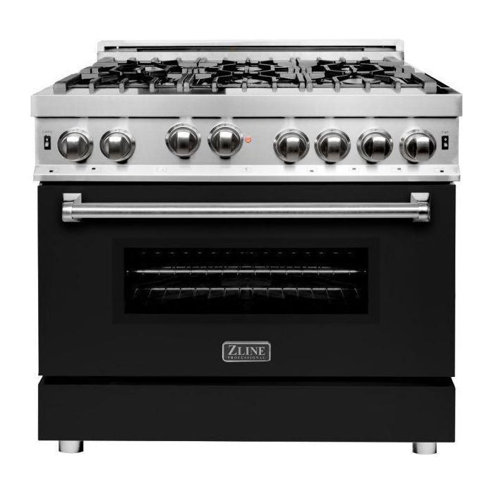 ZLINE 36 in. Gas Range with Black Matte Door & 36 in. Range Hood Appliance Package 2KP-RGBLMRH36