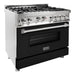 ZLINE 36 in. Gas Range with Black Matte Door & 36 in. Range Hood Appliance Package 2KP-RGBLMRH36