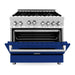 ZLINE 36 in. Gas Range with Blue Gloss Door and 36 in. Range Hood Appliance Package 2KP-RGBGRH36