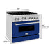 ZLINE 36 in. Gas Range with Blue Gloss Door and 36 in. Range Hood Appliance Package 2KP-RGBGRH36