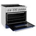 ZLINE 36 in. Gas Range with Blue Matte Door and 36 in. Range Hood Appliance Package 2KP-RGBMRH36