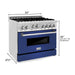 ZLINE 36 in. Gas Range with Blue Matte Door and 36 in. Range Hood Appliance Package 2KP-RGBMRH36