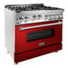 ZLINE 36 in. Gas Range with Red Gloss Door and 36 in. Range Hood Appliance Package 2KP-RGRGRH36