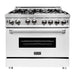 ZLINE 36 in. Gas Range with White Matte Door & 36 in. Range Hood Appliance Package 2KP-RGWMRH36