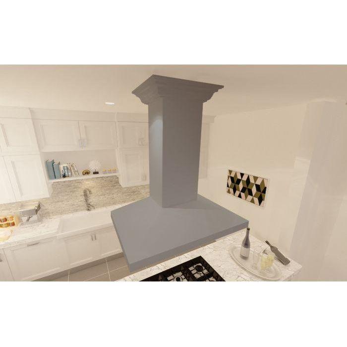 ZLINE 36 in. Grey Wooden Island Range Hood with Crown Molding KBiUU-36