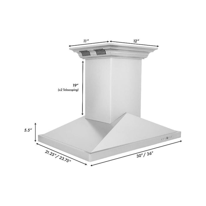 ZLINE 36 in. Island Mount Range Hood In Stainless Steel with Built-in CrownSound Bluetooth Speakers GL1iCRN-BT-36