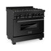 ZLINE 36 in. Kitchen Appliance Package with Black Stainless Steel Gas Range, Range Hood, Microwave Drawer and Dishwasher, 4KP-RGBRH36-MWDW