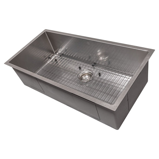 ZLINE 36 in. Meribel Undermount Single Bowl DuraSnow Stainless Steel Kitchen Sink with Bottom Grid SRS-36S