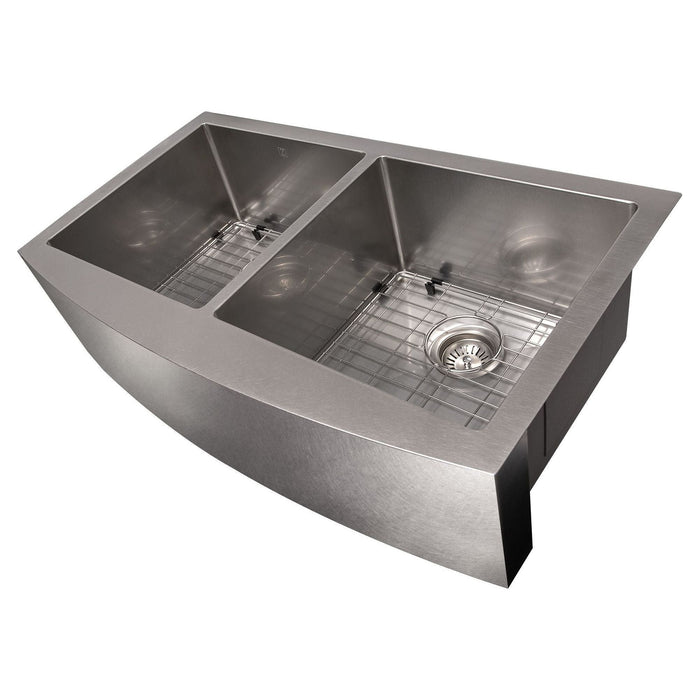 ZLINE 36 in. Niseko Farmhouse Apron Mount Double Bowl DuraSnow Stainless Steel Kitchen Sink with Bottom Grid SA50D-36S