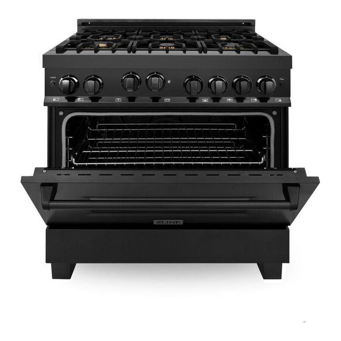 ZLINE 36 in. Professional 4.6 cu. ft. 6 Gas on Gas Range In Black Stainless Steel with Brass Burners RGB-BR-36