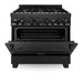 ZLINE 36 in. Professional 4.6 cu. ft. 6 Gas on Gas Range In Black Stainless Steel with Brass Burners RGB-BR-36