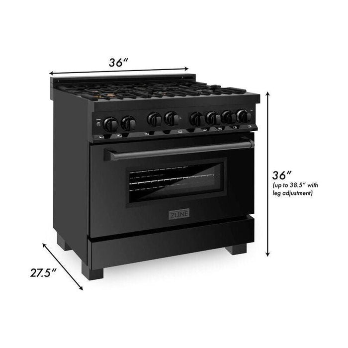 ZLINE 36 in. Professional 4.6 cu. ft. 6 Gas on Gas Range In Black Stainless Steel with Brass Burners RGB-BR-36