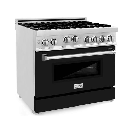 ZLINE 36 in. Professional 4.6 cu. ft. Gas Range In Stainless Steel with Black Matte Door RG-BLM-36