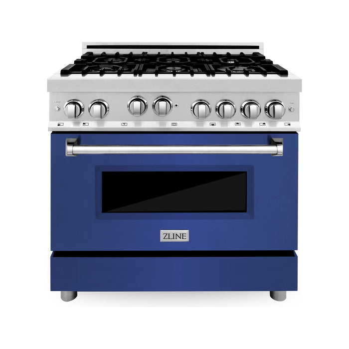 ZLINE 36 in. Professional 6 Burners on Gas Range In Stainless Steel with Blue Matte Door RG-BM-36