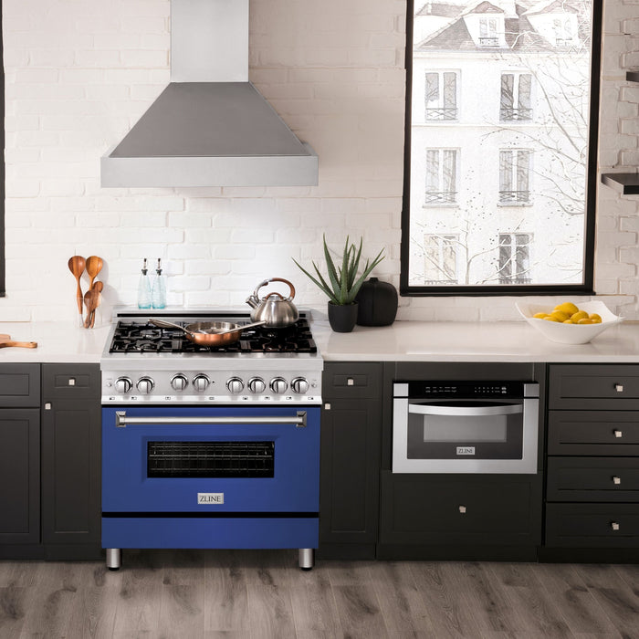 ZLINE 36 in. Professional 6 Burners on Gas Range In Stainless Steel with Blue Matte Door RG-BM-36