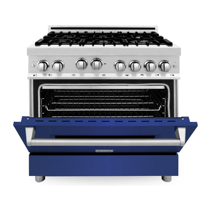 ZLINE 36 in. Professional 6 Burners on Gas Range In Stainless Steel with Blue Matte Door RG-BM-36