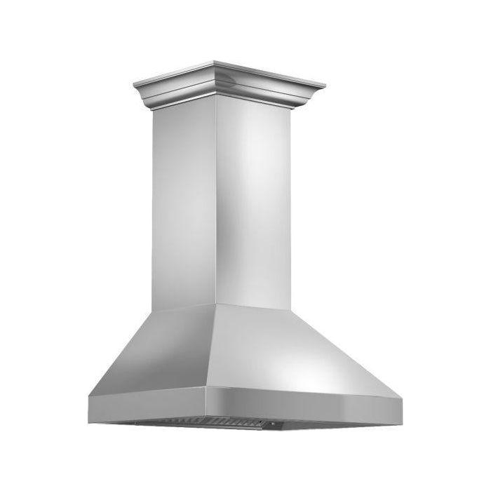 ZLINE 36 in. Professional Convertible Vent Wall Mount Range Hood In Stainless Steel with Crown Molding 597CRN-36