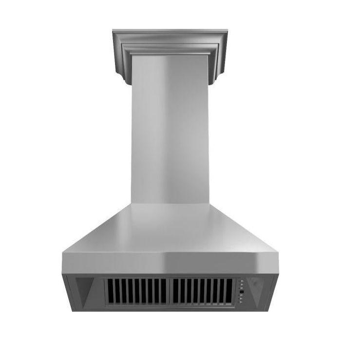 ZLINE 36 in. Professional Convertible Vent Wall Mount Range Hood In Stainless Steel with Crown Molding 597CRN-36