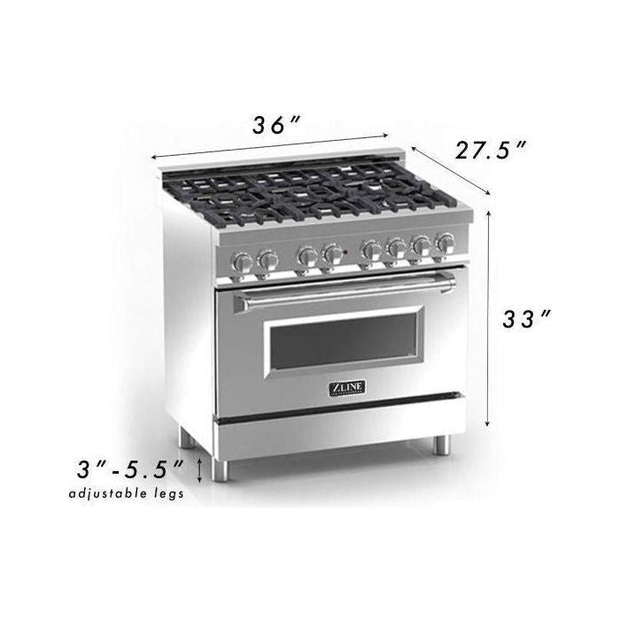 ZLINE 36 in. Professional Dual Fuel Range with Gas Burner and Electric Oven