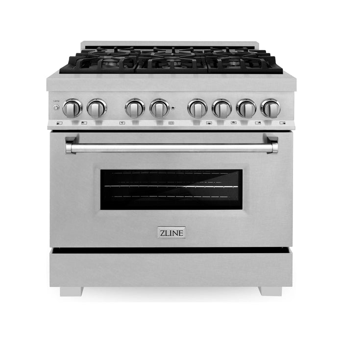 ZLINE 36 in. Professional Dual Fuel Range with Gas Burner and Electric Oven In DuraSnow Finish RAS-SN-36