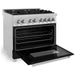 ZLINE 36 in. Professional Dual Fuel Range with Gas Burner and Electric Oven In DuraSnow Stainless with Black Matte Door RAS-BLM-36