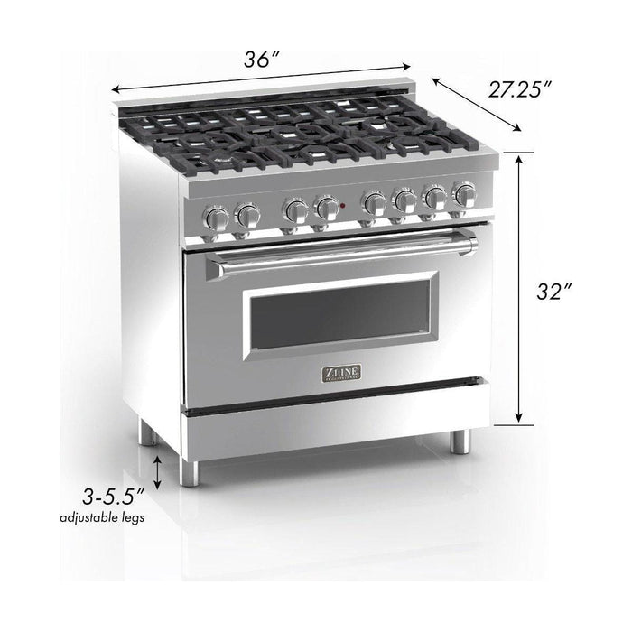 ZLINE 36 in. Professional Dual Fuel Range with Gas Burner and Electric Oven In DuraSnow Stainless with Red Gloss Door RAS-RG-36